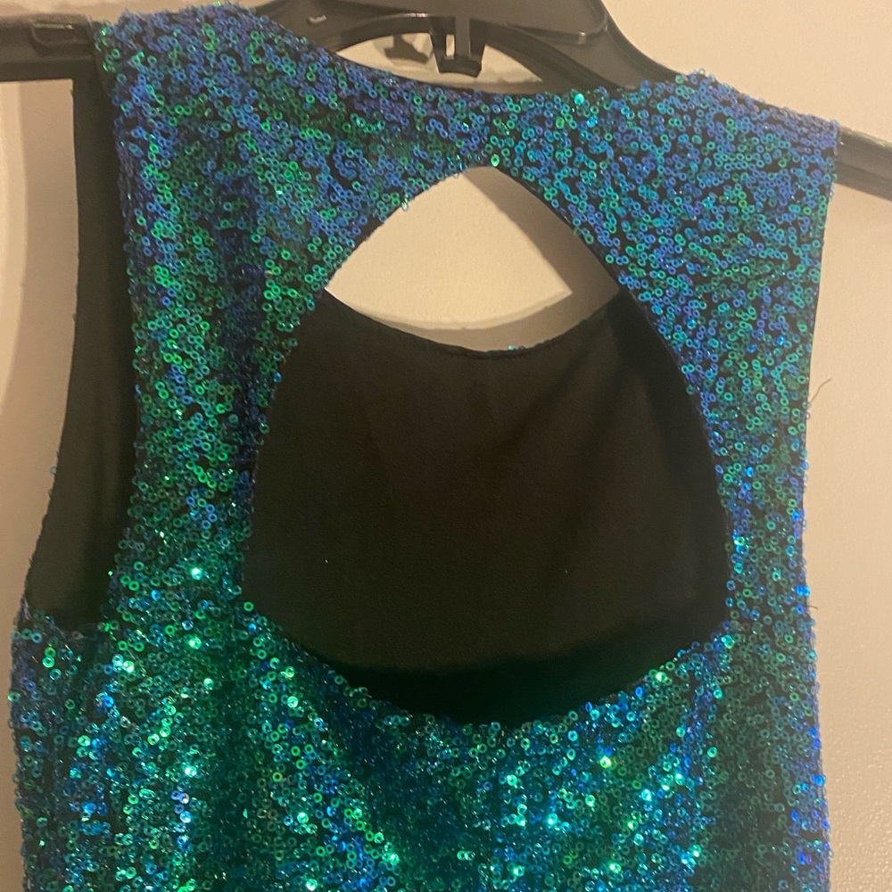 H&M Divided blue/ green metallic sequins bodycon mini Prom Party‎ dress sz 2 - Picture 10 of 12
